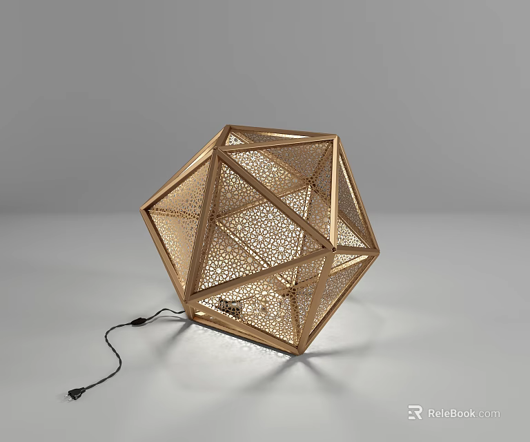 Modern Geometric Gold Table Lamp With Hollow Perforated Metal Frame Decorative Lighting For Home 3d model 