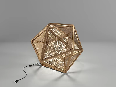 Modern Geometric Gold Table Lamp With Hollow Perforated Metal Frame Decorative Lighting For Home 3d model