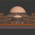 Traditional Architectural Structure With Large Copper Dome And Multi Layered Orange Bricks