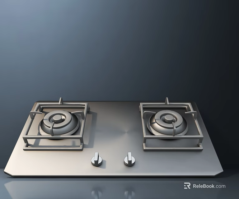 Sleek Stainless Steel Gas Stove With Two Burners For Modern Kitchen Appliance 3d model 