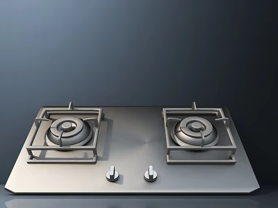 Sleek Stainless Steel Gas Stove With Two Burners For Modern Kitchen Appliance 3d model