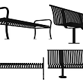 Multiple Designs of Outdoor Chairs Featuring Metal Frames and Slatted Seats
