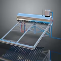 Solar Water Heating System With Metal Frame Transparent Collector Panels Storage Tank And Pipes