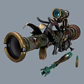 Steampunk Weapon With Intricate Mechanical Structure Metallic Green Gold Accents