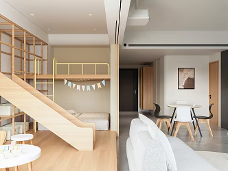 Modern Apartment Minimalist Children's Apartment Guest Restaurant Slide Solid Wood Bookcase Creative Children's Home Children's Room Family of Three Solid Wood Children's Home 3d model