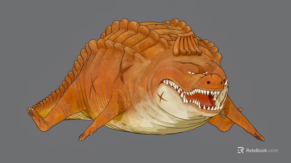 Large Orange Scaly Fantasy Game Movie Character With Angry Expression And Sharp Teeth 3d model 