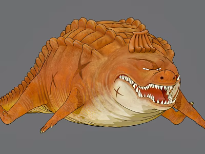 Large Orange Scaly Fantasy Game Movie Character With Angry Expression And Sharp Teeth 3d model