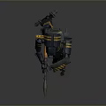 Back View Of Robot Character With Antenna And Orange Black Armor Standing Pose