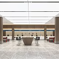 Modern Hotel Lobby Interior With Reception Desk Columns Seating Areas And Marble Flooring