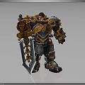 3D Fantasy Warrior Character with Blue Gold Armor Wielding Large Sword