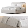 Modern Double Bed With Upholstered Headboard White Linen Sheets And Soft Pillows 3d model