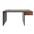 Modern Wooden Desk With Black Metal Frame And Single Drawer Design