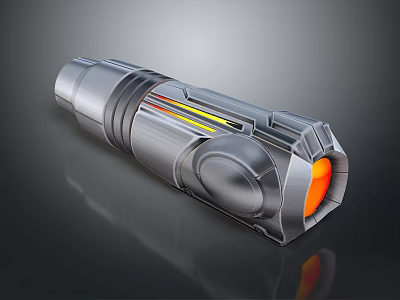 Futuristic Metallic Energy Weapon With Sci Fi Design And Glowing Orange Core Details 3d model