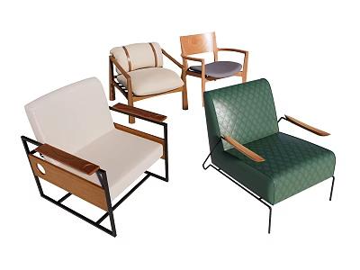 Collection of Modern Accent Chairs with Wooden Arms Metal Frames and Upholstery Colors 3d model