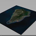Island Terrain 3D Model with Surrounding Ocean Vegetation and Mountain Topography