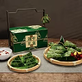 Traditional Dragon Boat Festival Zongzi in Green Gift Box with Reed Leaves and Bamboo Trays
