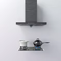 Modern Kitchen Appliances With Range Hood Gas Stove White Pot And Black Wok