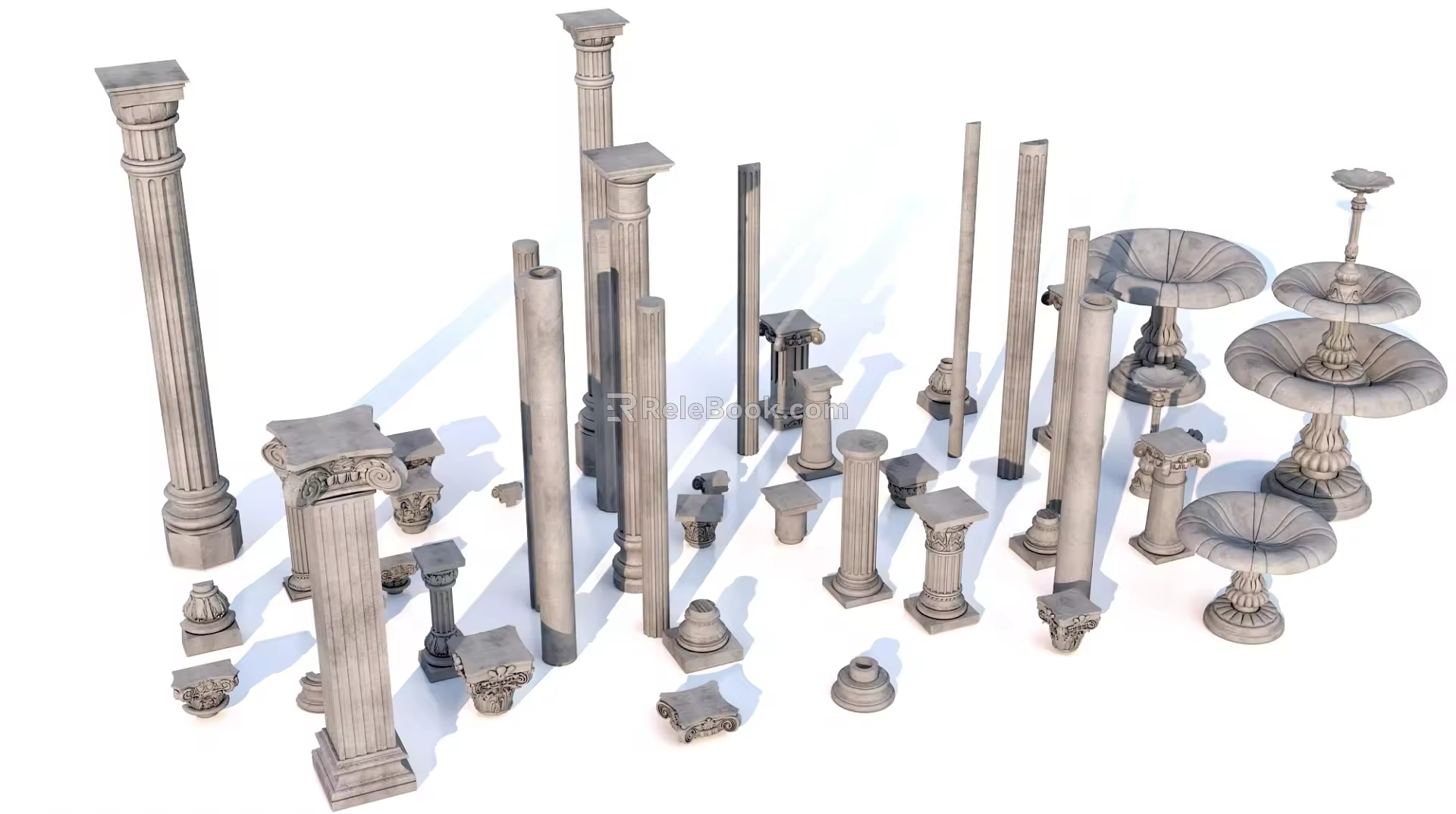 Columns Carved Roman Columns Water Spray Columns 3d model