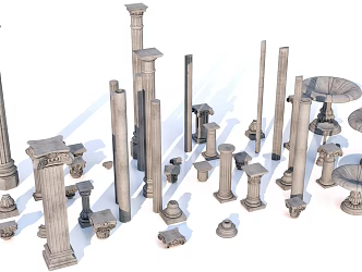 Columns Carved Roman Columns Water Spray Columns 3d model