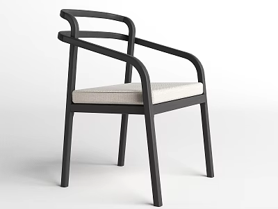 Modern Dining Chair With Black Frame Armrests And Beige Cushion 3d model