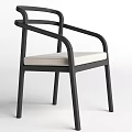 Modern Dining Chair With Black Frame Armrests And Beige Cushion