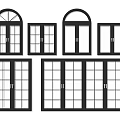 Various Window Designs With Arched Tops Rectangular Frames And Grid Patterns 3d model