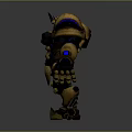 Detailed Mechanical Character Design With Golden Black Armor And Blue Luminous Parts