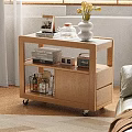 Wooden Storage Cart with Wheels for Teapot Vase Magazines Books Small Boxes in Living Room