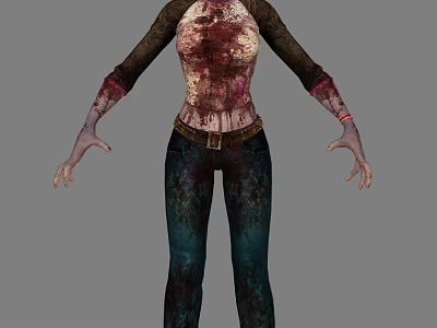 Zombie Woman Character With Bloody Tattered Shirt And Dirty Pants Design 3d model