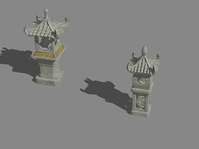 Traditional Chinese Stone Floor Lamps with Pagoda Style Roof and Carved Base 3d model