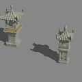Traditional Chinese Stone Floor Lamps with Pagoda Style Roof and Carved Base