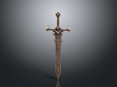 Ornate Medieval Fantasy Sword With Intricate Carved Handle And Metal Blade 3d model