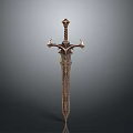 Ornate Medieval Fantasy Sword With Intricate Carved Handle And Metal Blade