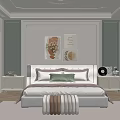 Elegant Bedroom Interior With King Size Bed Decorative Paintings Nightstands Wooden Wardrobe And Area Rug