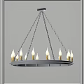 Modern Minimalist Chandelier With Circular Frame And Candle Shaped Bulbs Hanging On Metal Chains
