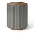 Modern Cylindrical Coffee Table With Gray Ribbed Design And Wooden Top