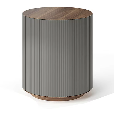 Modern Cylindrical Coffee Table With Gray Ribbed Design And Wooden Top 3d model