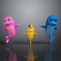 Colorful Cartoon Dolphin Characters With Flower Hat And Sunglasses In Playful Poses