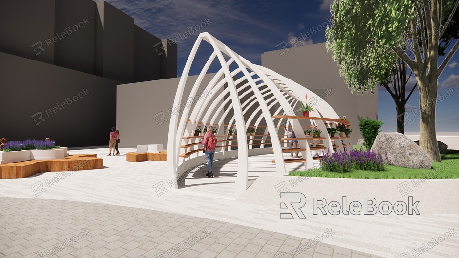 Pocket Park Creative Corridor Frame Arch Flower Frame Arch Corridor Frame Pot Placement Rack Leaf Vein Corridor Frame Metal Frame Metal Structure Flower-shaped Sitting Stool model