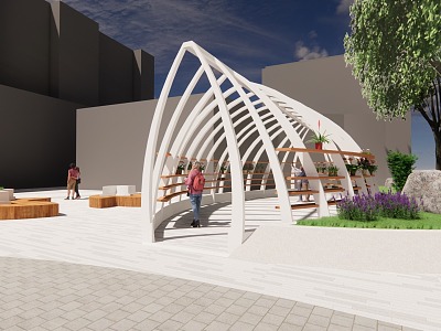 Pocket Park Creative Corridor Frame Arch Flower Frame Arch Corridor Frame Pot Placement Rack Leaf Vein Corridor Frame Metal Frame Metal Structure Flower-shaped Sitting Stool model