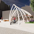 Pocket Park Creative Corridor Frame Arch Flower Frame Arch Corridor Frame Pot Placement Rack Leaf Vein Corridor Frame Metal Frame Metal Structure Flower-shaped Sitting Stool 3d model