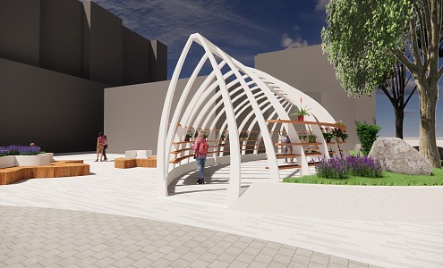 Pocket Park Creative Corridor Frame Arch Flower Frame Arch Corridor Frame Pot Placement Rack Leaf Vein Corridor Frame Metal Frame Metal Structure Flower-shaped Sitting Stool 3d model