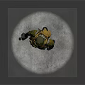 Game Movie Character Wearing Green Helmet and Yellow Armor Holding Weapon Standing on White Platform