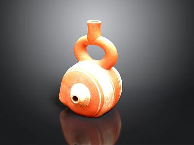 Sculpture Carving of Orange Ceramic Vessel With Loop Handles And White Stripes 3d model