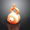 Sculpture Carving of Orange Ceramic Vessel With Loop Handles And White Stripes