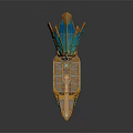 Ornate Fantasy Ship Model With Intricate Carvings Golden Body And Blue Wings