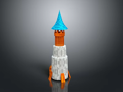 Unique Tower Structure With Blue Spire Orange And White Body And Orange Support Bases 3d model