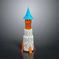Unique Tower Structure With Blue Spire Orange And White Body And Orange Support Bases