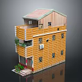 Yellow Two Story Building With Red Roof Wooden Exterior Balcony Multiple Windows And Front Plants