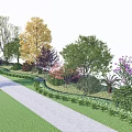 Arbor Centered Garden With Lush Lawn Colorful Trees Flowering Shrubs And Path